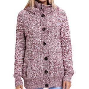 Red Long Sleeve Button-up Hooded Cardigan